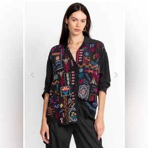 Johnny Was Workshop Silk Campo Relaxed Oversized Shirt XL Button Down